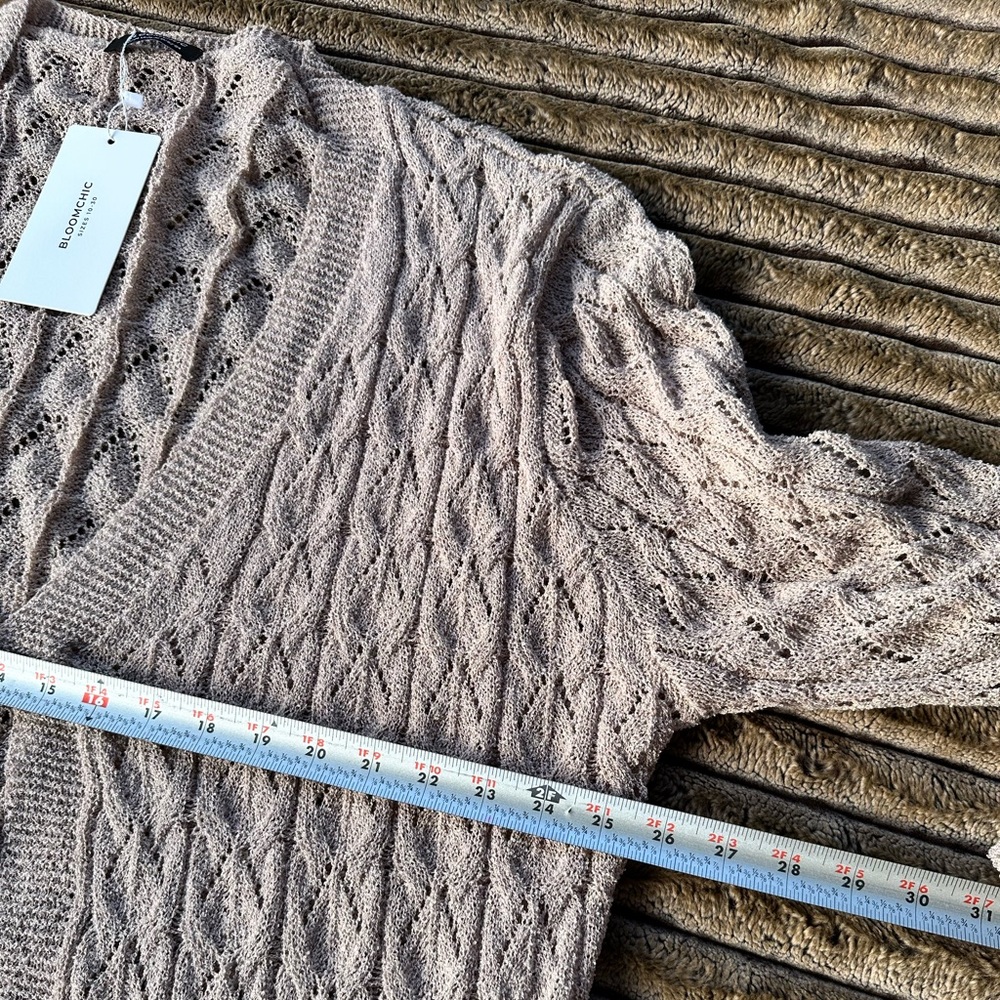 BloomChic Blush Cable-Knit Tie-Front Cardigan - Picture 9 of 10